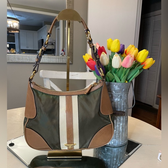 Prada Sporty Green Nylon and Leather Shoulder Bag - Picture 1 of 14